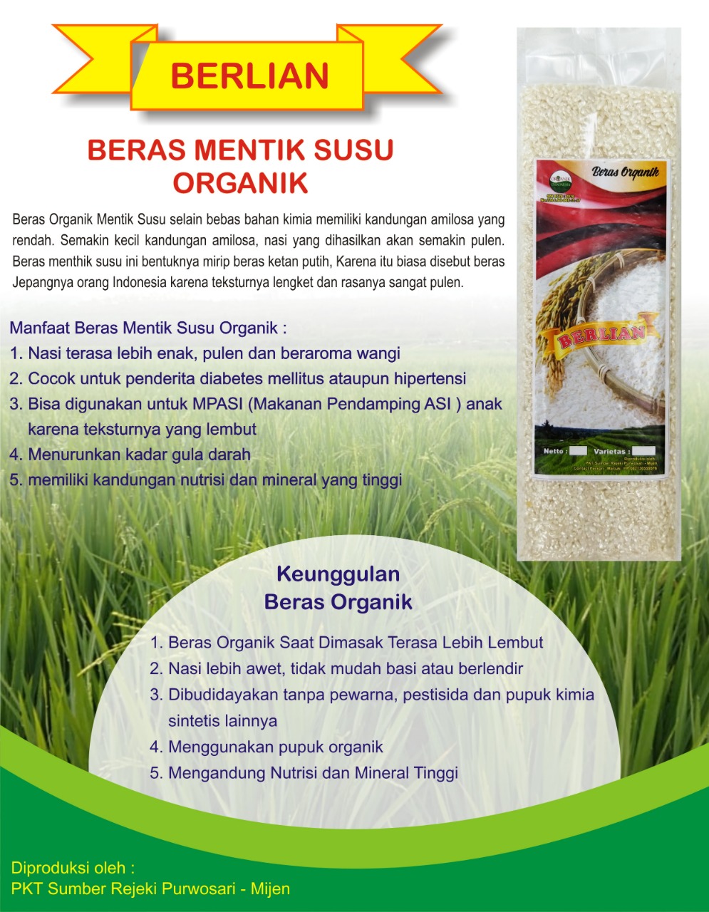 BERAS MENTIK SUSU ORGANIK BERLIAN